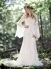 Pełna koronkowa bohemijska suknia ślubna Styl Styl Flare Long Sleeve Boho Beach Bridal Suknie