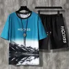 New Men Sets Summer Casual Haruku Tracksuit Mens Sportswear Outfit Set Fashion Printing T-shirts Short 2 Piece Sweat Suit