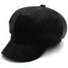 ベレー帽の男性女性ソリッドPUレザーベイカーボーイハットフィドラーSBOY CAPS STREED STYLE STYLS OUTDOOR TRAVEL WINTER WARE SIZE US 7 1/4 UK L