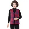 Women's Vests Women's Plaid Waistcoat Middle Age Women Sleeveless Jacket Coat Autumn Casual Loose Mother Tops Spring Plus Size Cardigan