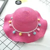 Sombreros de verano para niños, sombrero de paja tejido, bolso de hombro, conjunto para niños, borla, pompón, princesa, niñas, protección solar, playa, encaje, ala ancha, gorras para el sol