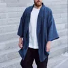 Herrgravrockar manlig casual linne lösa jackor poncho v-ringningsremma kappa streetwear våren hösten män chic sjalmantel hjärtkoftan