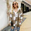 Womens Jackets Ladies Plaid Jacket Fall Winter Clothes Women Hooded Casual Loose Shirt Button Simple Fashion Splicing Multiple Colors Warm Top 220930