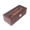 Смотреть коробки высококачественных открытых оконных коробок PU 5 Слоты коричневые украшения для хранения для мужских часов Caja Para