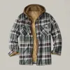 Men's Trench Coats Men's Autumn And Winter Jacket Warm Plaid Print Lapel Pocket Hooded Padded Loose Shirt Top Oversize Male Thick