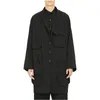 Heren Trench Coats Men's lange mouwen zwarte jas vrije tijd eenvoudige massieve kleur veer dubbelzijds multi-pocky windjack medium