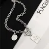 Kettingen Harajuku Donkere Stijl Rond Vierkant Teken Combinatie Letters Roestvrij Staal Korte Ketting Titanium Sleutelbeen Ketting