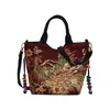 Sacs de soirée Sac à main pour femme Style ethnique Toile Sac à bandoulière décontracté Mode Paon Broderie Satchel Fourre-tout Dames Bandoulière