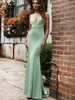 Party Dresses Mandylandy Women Elegant Satin Mermaid aftonklänning Fashion Sexig ärmlös V Neck Hög midja korsett Halter Lång bröllopsklänning T220930