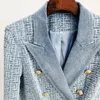 Damenanzüge M Mädchen Est Mode 2022 Designerjacke Frauen Slim Fitting Zweireihiger Löwenknöpfe Geometrischer Denim-Blazer