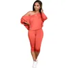 Tweedelige broek voor damesgroothandelsartikelen Oversized Casual Set Women Streetwear Skew Collar Top en Suit 4XL Fashion Clothing