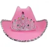 Hats Winter Women Crown Western Cowboy Hat Feathers Headdress Sequins Hemming Pink Ladies Decorate