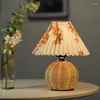 Table Lamps Euro Pleated Lamp Rattan Base Desktop Decorative Led Reading Light Dimmable USB 5V For Living Room Bedroom Bedside Home