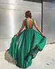 Sukienki imprezowe proste zielone rękawy Linia seksowna bez pleców sukienki na bal mat