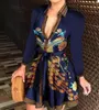 Frauen Casual Kleider Designer neue langärmelige V-Ausschnitt Mode sexy Print Kleid Langarm Kleider
