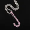 Kedjor Uwin Pink Stones Tennis Inledande bokstaven för kvinnor kubik zirkon charms isped ut guld silver färg mode smycken smycken