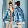 Trenchs pour femmes 2022 décontracté argent Bomber coton rembourré veste femmes vêtements automne hiver brillant court Parkas matelassé 31