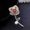 Brooches OKILY Elegant Bouquet Brooch Jewelry Luxury Pin Delicate Rose Flower Pearl For Women Girl Pins Broches Xmas Acccessori