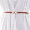 Belts Thin Adjust For Women Dress Belt Gold Buckle Faux Pearl Decoration Black Brown Waistbands Wedding Jeans Drop