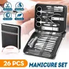 Kits d'art d'ongle 26pcs ensemble de manucure en acier inoxydable ensembles de pédicure outils de coupe professionnels en acier avec kit de voyage