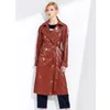 Женские траншеи Coats Женская весенняя кожаная кожаная лацкат с кожаной ветхой коричневой коричневой лацка