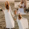 2023 Boho Beach Dresses Wedding Dresses Bridal Grow Groud Spaghetti Straps Chiffon Lace with Cape Ruffles بالإضافة إلى حجم مخصص في Vestido de Novia