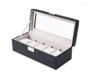 Cajas de reloj Organizador de moda de 5 ranuras Caja de alta calidad de cuero PU de lujo Ventana abierta Caja de regalo de exhibición de marca marrón