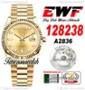 EWF DayDate 36mm 128238 A2836 Montre Homme Automatique Eta Or Jaune Champagne Diamants Cadran OysterSteel Bracelet Même Carte Série Super Edition Timezonewatch G7