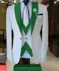 Brand New White Groom Tuxedos Green Peak Lapel Groomsmen Wedding Dress Excellent Man Jacket Blazer 3 Piece Suit