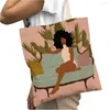 Alışveriş çantaları siyah Afrika kız sanat kadın tuval alışveriş çantası her iki tarafı yeniden kullanılabilir moda karikatür güzel bayan tote omuz çanta