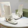 2022 Üstün Kaliteli Lüks Tasarımcılar Kadınlar Yarım Botlar Karışık Renkli Yün Kare Ayak Ayak parmakları Tıknaz Topuk Platform Ayakkabıları Savaş Ayak Bileği Boot Martin Potives 34-41