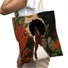 쇼핑 가방 검은 아프리카 소녀 예술 여자 캔버스 쇼핑퍼 가방 양쪽 재사용 가능한 패션 만화 아름다운 레이디 토트 어깨 핸드백