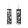 Dangle Earrings Rectangle Lace Cut Out Wood For Women 2022 Wooden Filigree Bar Stacked Mandela Jewelry Wholesale