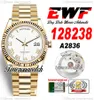 EWF DayDate 36mm 128238 A2836 Orologio automatico da uomo Eta Oro giallo Quadrante bianco Marcatori romani Bracciale OysterSteel Stessa scheda seriale Super Edition Timezonewatch C3