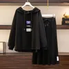 Chándales 2022 señoras primavera otoño talla grande suelta negro algodón sudadera con capucha y falda conjuntos de dos piezas 3XL 4XL 5XL 6XL 7XL