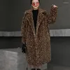 Women's Fur 2022 Winter Thick Warm Leopard Long Teddy Coat Women Outerwear High Quality Loose Suit Collar Faux Jacket Female