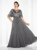 Mother Of The Bride Dresses Half sleeves A Line Floor Length Mousse Line New In Boat Neck Wedding Evening Dress