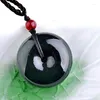 Pendentif Colliers Naturel Noir Vert Néphrite Pierre Donut Sculpté Ronde Boucle De Paix Collier Femme Fine Jade Bijoux