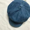 Boinas Foux Sboy Caps Mujer Casual Denim Pure Retro Make Old Casquette Octagonal Baker Boy Painter Hat Estilo japonés ajustable