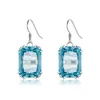 Dangle Earrings Women 925 Sterling Silver Aquamarine Luxury Gems Retro Square Blue Topaz Drop Korean Fashion Fine Jewelry