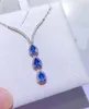 Catene Elegante triangolo Filo Goccia d'acqua Collana con topazio blu naturale Ciondolo con pietre preziose Gioielli da donna con nastro 925