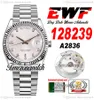 EWF DAYDATE 36MM 128239 A2836 Automatisk herrklocka ETA Silver Dial Diamonds Markers Oystersteel Armband Samma seriekort Super Edition TimeZoneWatch B2