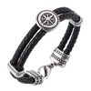 Charm Bracelets Fashion Jewelry Men Leather Braided Bracelet Shield Stainless Steel Lobster Clasp Bangles Male Wrist Band Gifts