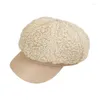 Berets Solid Color Octagonal Hat Vintage Artist Show Face Small Painter Classic Lamb Wool Female Autumn Winter Warm