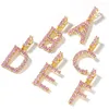 Correntes Uwin Pink Stones Tênis Letra inicial pendente para mulheres Charms cúbicos de zircão gelado jóias de moda de cor prata dourada
