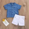 Clothing Sets 2-6Years Kid Baby Boys Clothes Gentleman Solid Short Sleeve Single Breasted Shirts Tops Shorts 2pcs