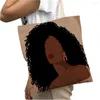 Einkaufstaschen Black Africa Girl Art Women Leinwand Einkaufstasche beide Seiten wiederverwendbarer Mode Cartoon schöne Lady Tote Schulterhandtasche