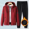 Men's Tracksuits Winter Fleece Leisure Sports Jacketpants Men Sweatsuits Men's Sportswear Jogger Suits Cotton Men Sweat 2 Set Black 220930