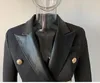 Abiti da donna 2022 Primavera Autunno Qualità Donna Doppio Petto Colletto in pelle PU Slim Giacca nera OL Formale Classic Mini Blazer