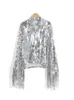 Kvinnorjackor Spring Tassel paljett mode fransad retro långärmad silver reflekterande utkläder toppar 220930